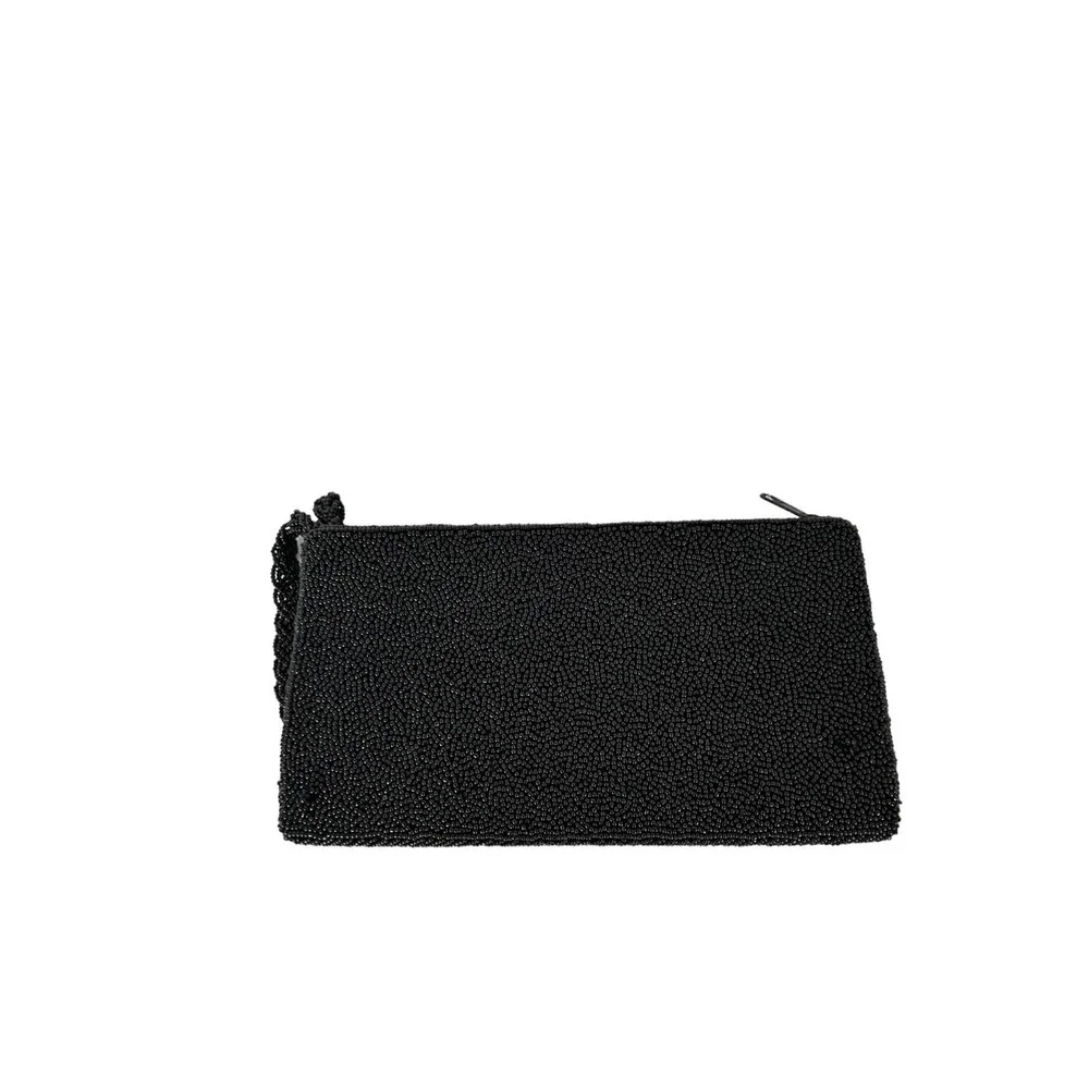 Vintage 1980s Hand‎ beaded black multi color wristlet clutch